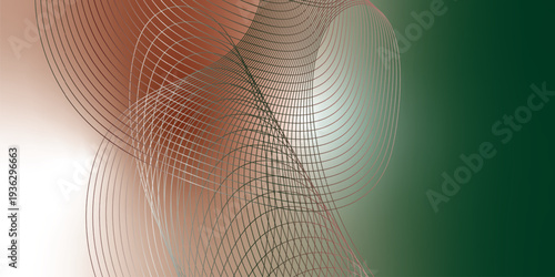 Abstract red, green and white luminous ribbons swirling across a deep dark background with sparkling micro particles, futuristic digital tech atmosphere, vector illustration