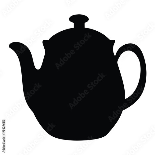 A minimalist black silhouette of a teapot on a white background