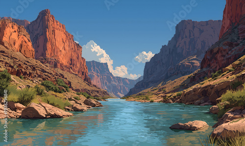 Grand Canyon, Arizona, United States scenery in illustrations, presentation images, travel image ideas, tourism promotion, postcards, Generative Ai