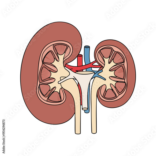 Detailed Illustration of Human Kidney Anatomy for Medical and Educational Use