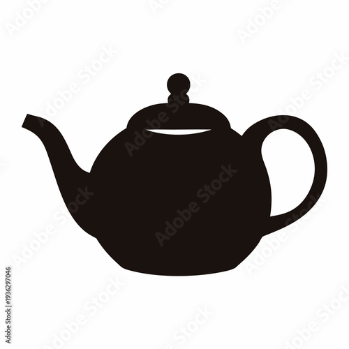 Elegant black silhouette illustration of a teapot with curved handle and spout
