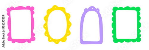 Doodle frame border hand drawn cute set. Fun doodle frame border square, rectangle line photo picture shapes. Cute cartoon children kids squiggly scrapbook stamp vintage card. Vector illustration