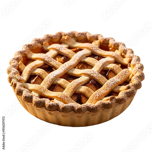 Isolated apple pie with lattice crust baked golden brown and delicious on display