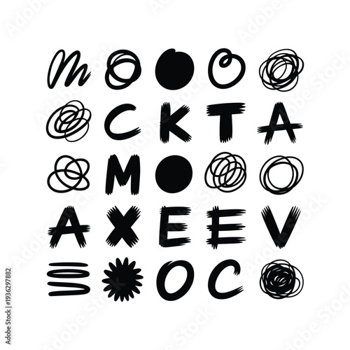Black handwritten letters and scribbles on white background vector illustration