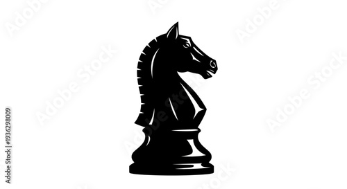 Black chess knight piece isolated on white background.