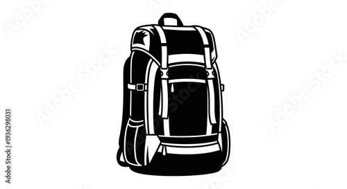 Black Hiking Backpack Illustration on White Background.