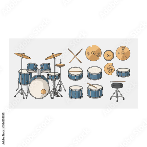 A collection of drums and drum sets on display