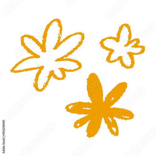 手手描きフラワーと植物のボタニカル花イラスト オレンジのナチュラル装飾デザイン素材