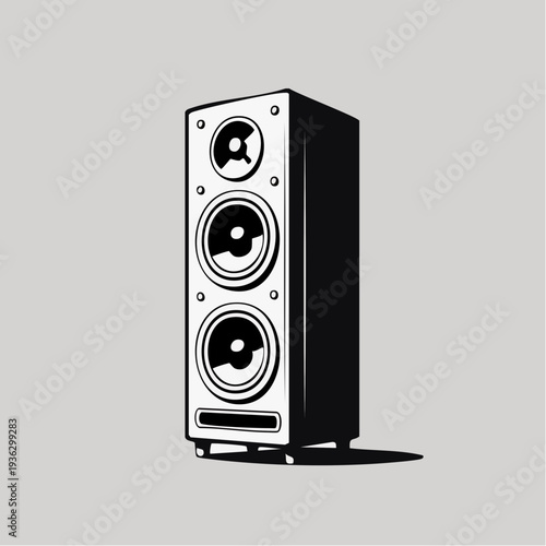 Vector illustration of a tall floor standing speaker with three woofers.