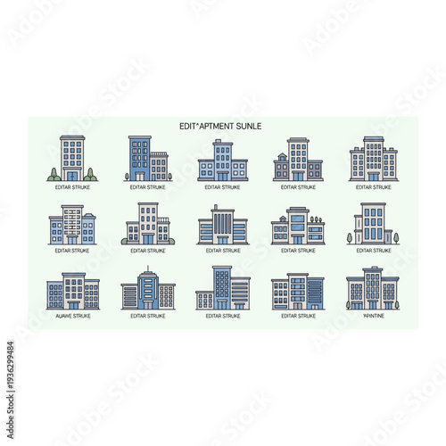 A blurry image of many blue buildings