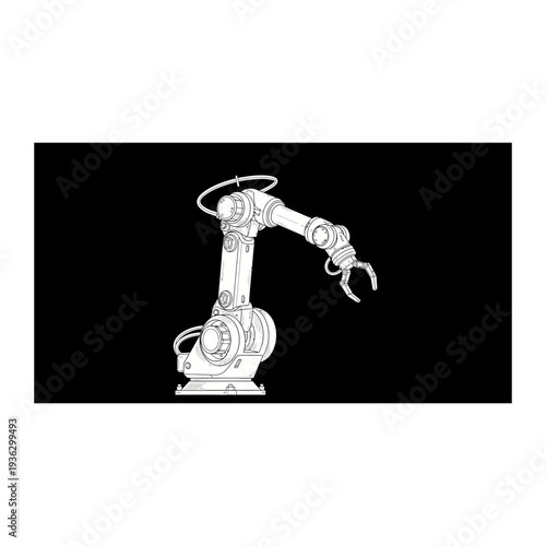 A white robotic arm on a black background