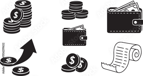 Financial icons including money and wallet graphics symbols