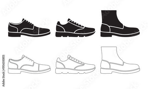 Men's Footwear Collection Illustration - Oxford, Sneaker, and Boot