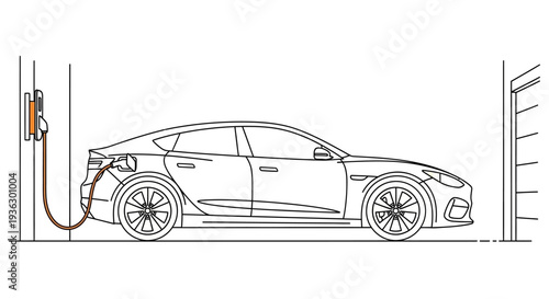 Electric car charging station in a garage illustration.