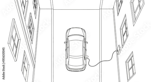 Electric car charging station in urban environment illustration.