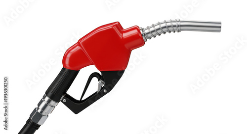 Red and black gas pump nozzle isolated on transparent background