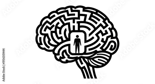 Human silhouette inside a maze representing a brain.