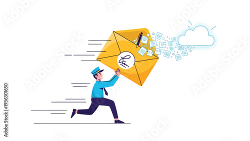 Mail Carrier Delivering Signed Digital Email to Cloud Storage