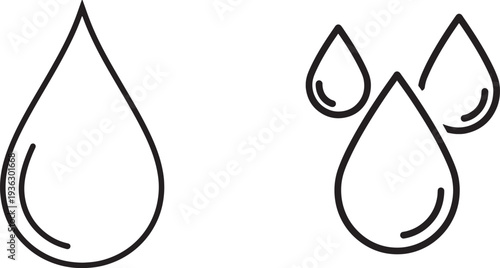 Line art water droplet illustrations in simple black 