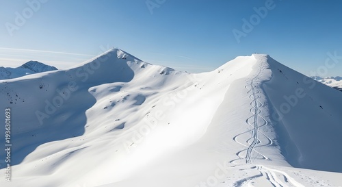 Snow Covered Mountain Peaks in Winter Landscape.