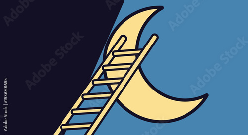 Ladder reaching for the moon symbolizing ambition and dreams.