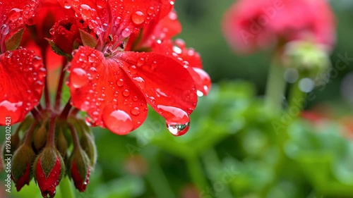 Bright red flower petals covered in fresh water drops