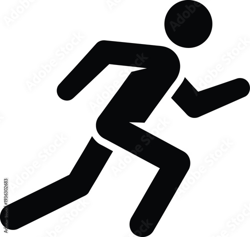Black silhouette icon depicts an active human figure running forward quickly on a plain white background.