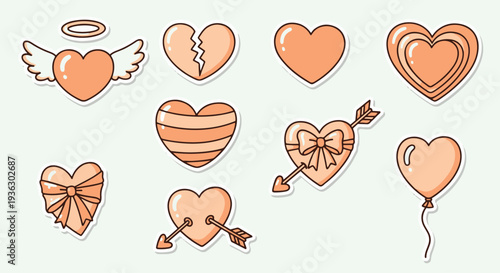 Collection of various heartshaped illustrations with different designs and styles for love.