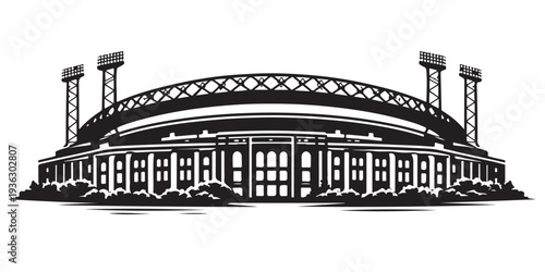 Major League Stadium Silhouette, Silhouette Vector, Isolated on White Background