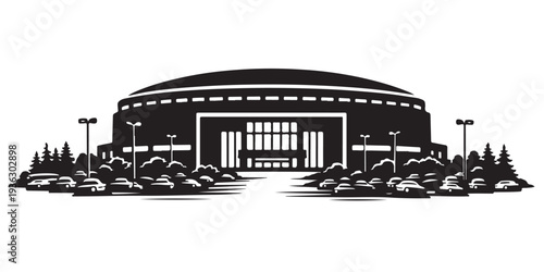 Sports Arena Skyline Silhouette, Silhouette Vector, Isolated on White Background