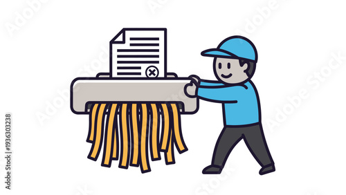 Person Shredding Confidential Document. Data Security, Privacy, and Document Destruction Icon.