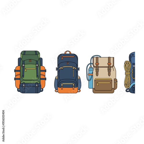 Four different colored backpacks on a white background