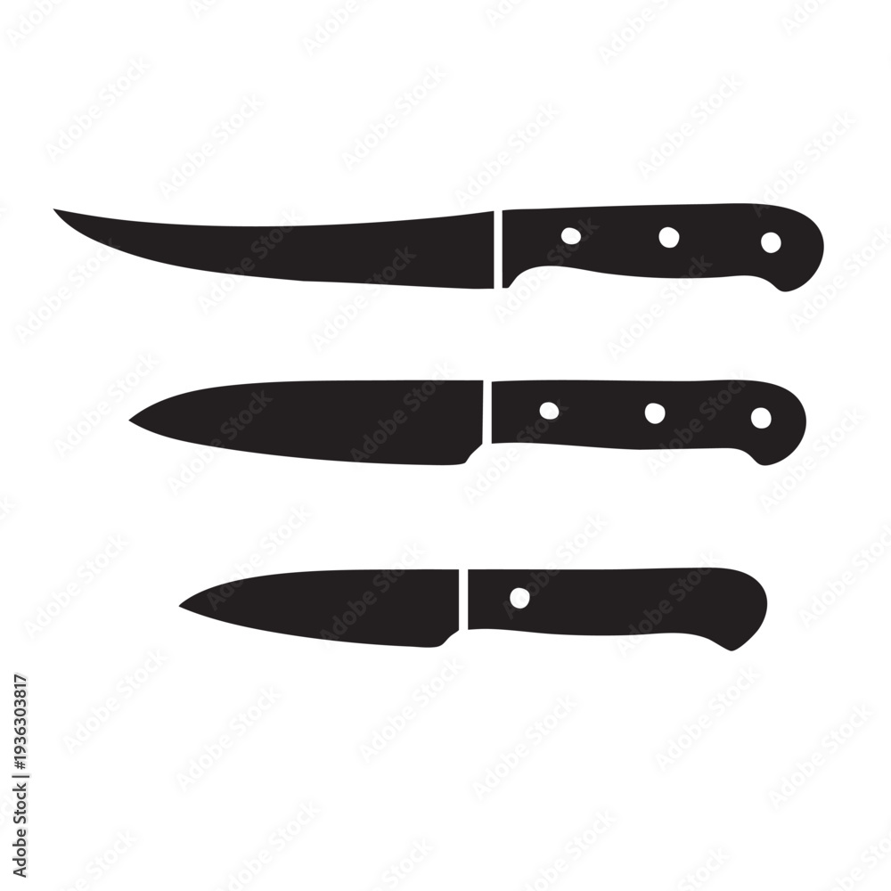 Obraz premium Kitchen Culinary Knife Set - Fillet, Paring, and Utility Knives