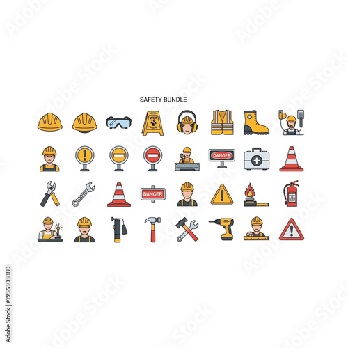 A collection of construction and warning icons