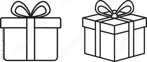Line art illustration of gift boxes with ribbons 