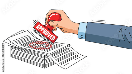 Hand stamping 'APPROVED' on documents, symbolizing official authorization and successful validation process