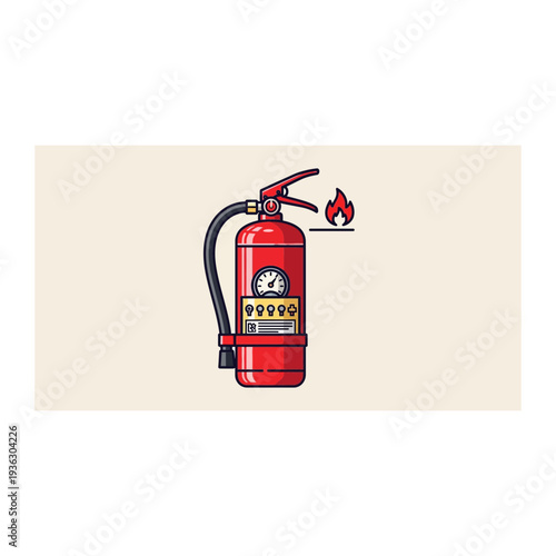 A red fire extinguisher with a hose and nozzle