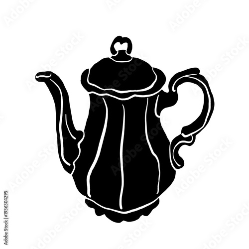 vintage teapot silhouettes and line art illustrations in classic retro style. solid silhouettes ideal for kitchen decor design, cafe branding, tea packaging, menu design, logos, stickers, poster
