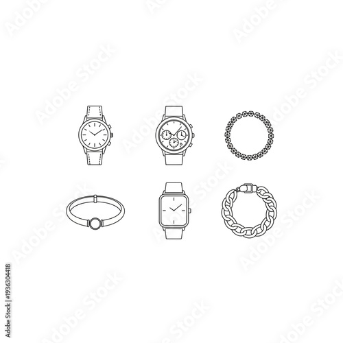 A collection of six different watches and bracelets
