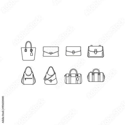 A collection of handbags and purses