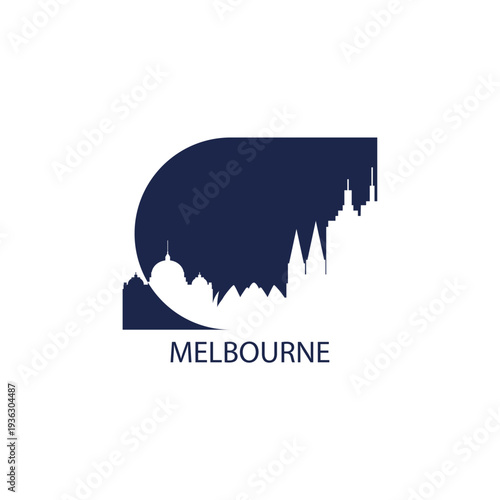 Australia Melbourne cityscape skyline panorama vector flat logo, icon. Australian city emblem, clip art with landmarks and buildings silhouettes