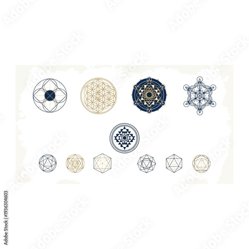 A collection of various blue and gold decorative plates and bowls