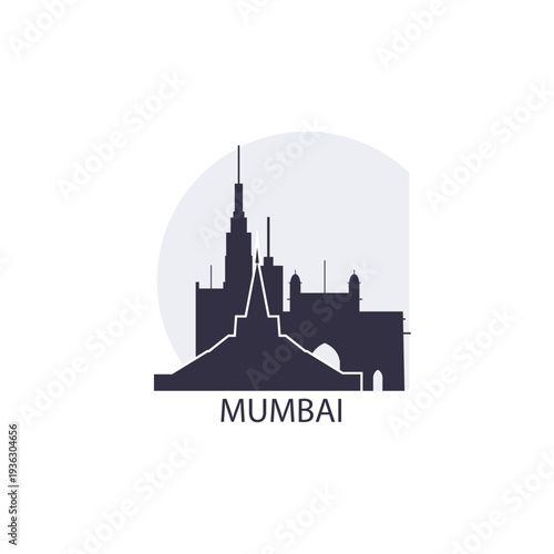 India Mumbai cityscape skyline panorama vector flat logo, icon. Indian city emblem, clip art with landmarks and buildings silhouettes