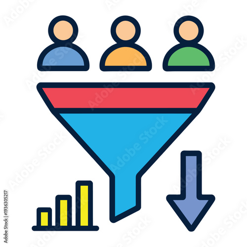 Sales funnel outline color icon for digital sales pipeline and lead nurturing strategy