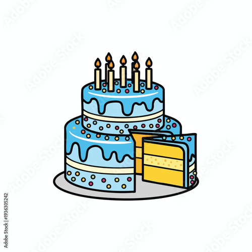 Colorful Two Tier Birthday Cake with Candles for Celebration