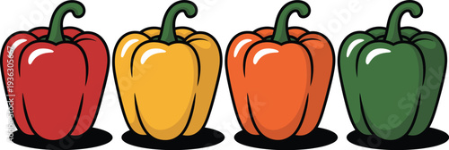 Pepper colorful illustration of four bell peppers in a row