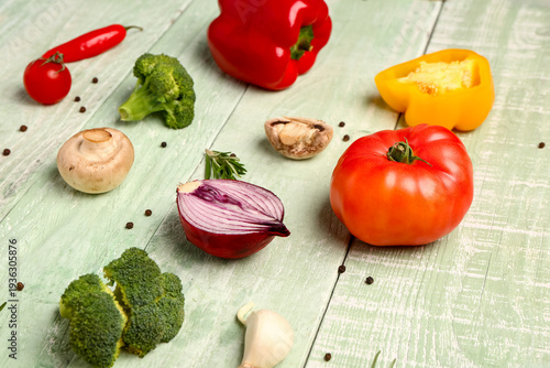Fresh ripe vegetables on co...
