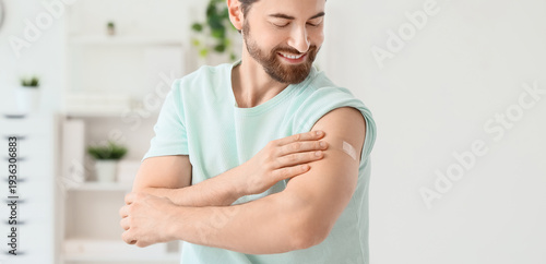 Young man with applied medi...