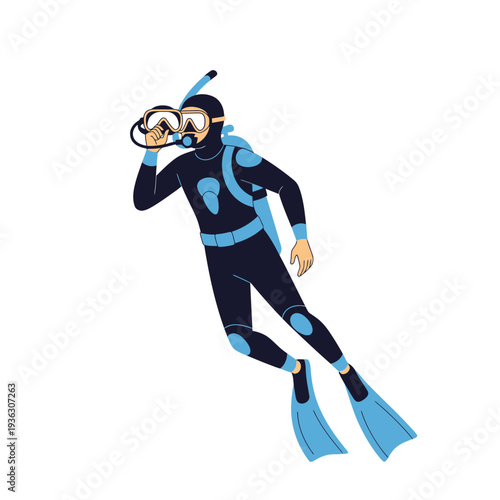 Scuba Diver Exploring Underwater World with Snorkel Gear and Blue Fins