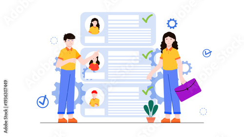 HR professionals reviewing employee profiles and resumes for recruitment and talent management purposes